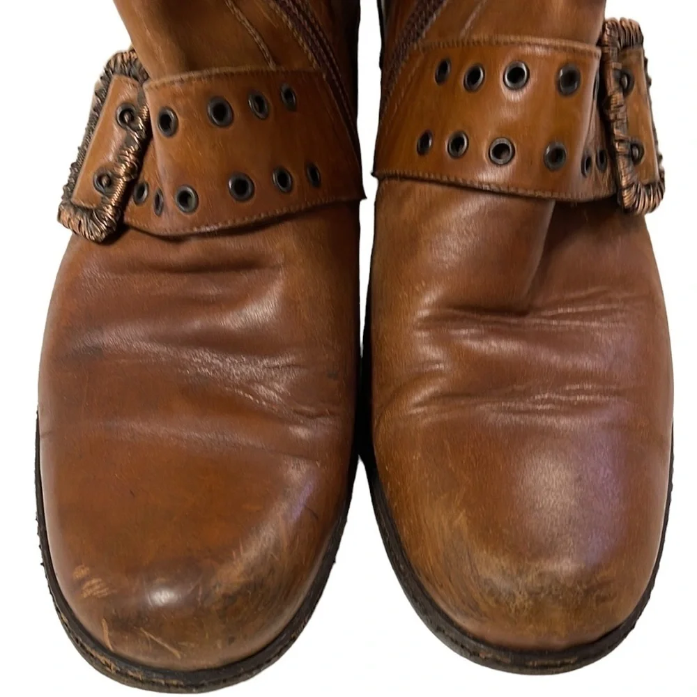 Goffredo Fantini distressed leather knee high brown boots size 37 - Picture 5 of 14